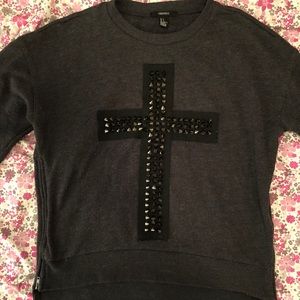Grey long sweater with cross F21 S